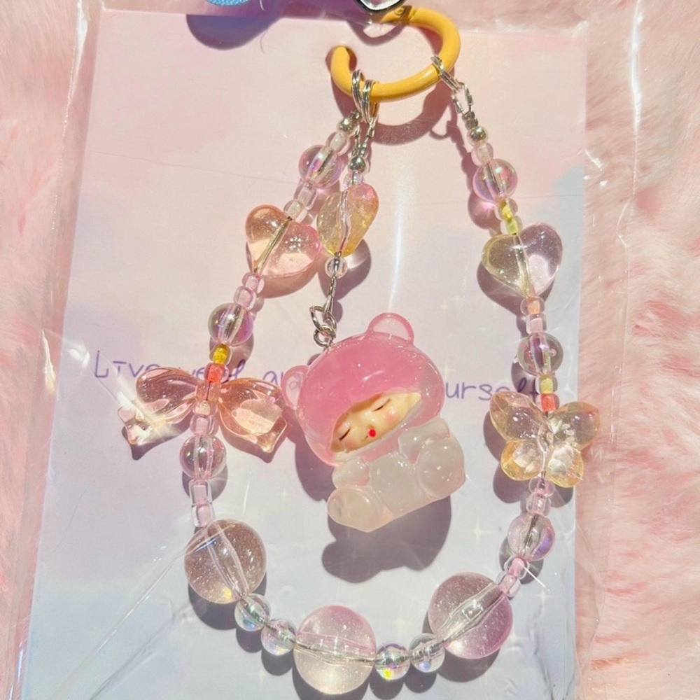 ❤️Pink and Purple Beaded Kids Charm Bag/Phone Charm, Keychain